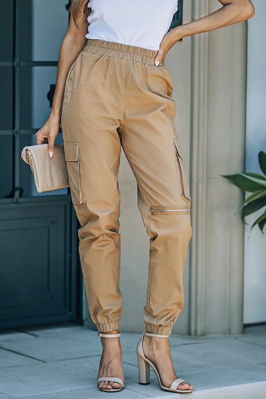 Elastic Waist Ankle-Length Cargo Joggers