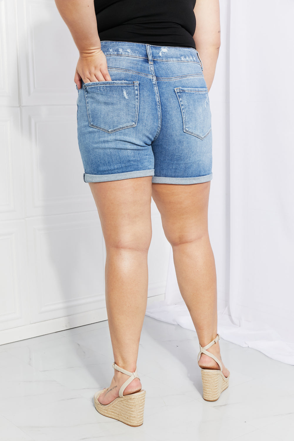 Vervet by Flying Monkey Full Size High-Waist Cuffed Denim Shorts