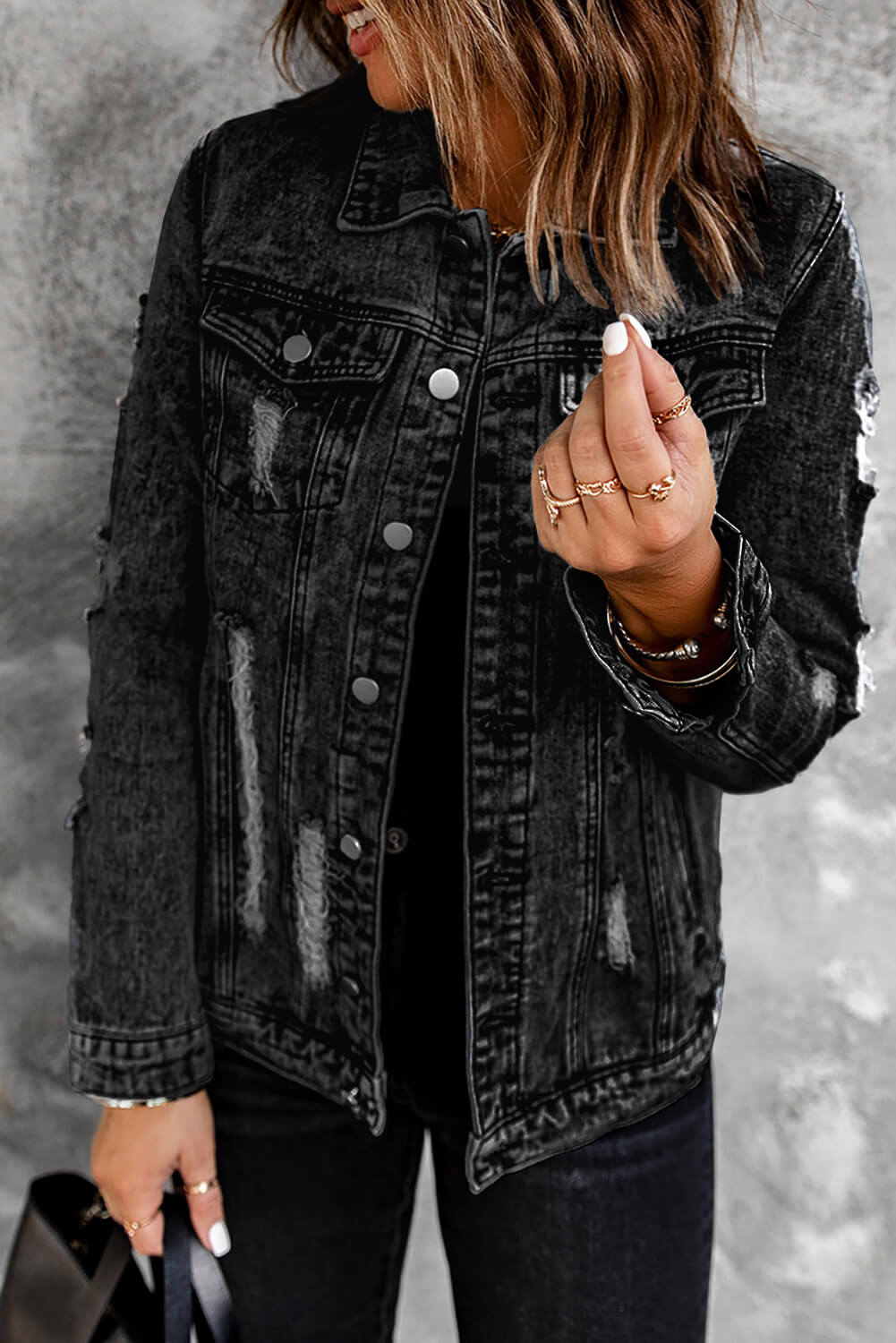 Acid Wash Distressed Denim Jacket