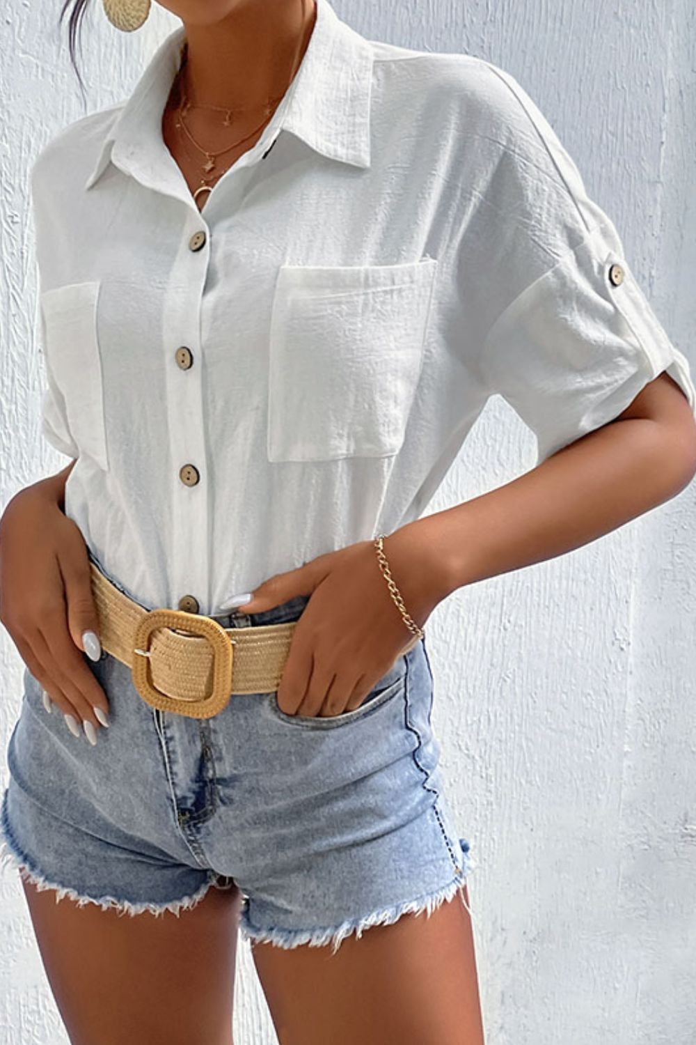 Roll-Tab Sleeve Shirt with Pockets