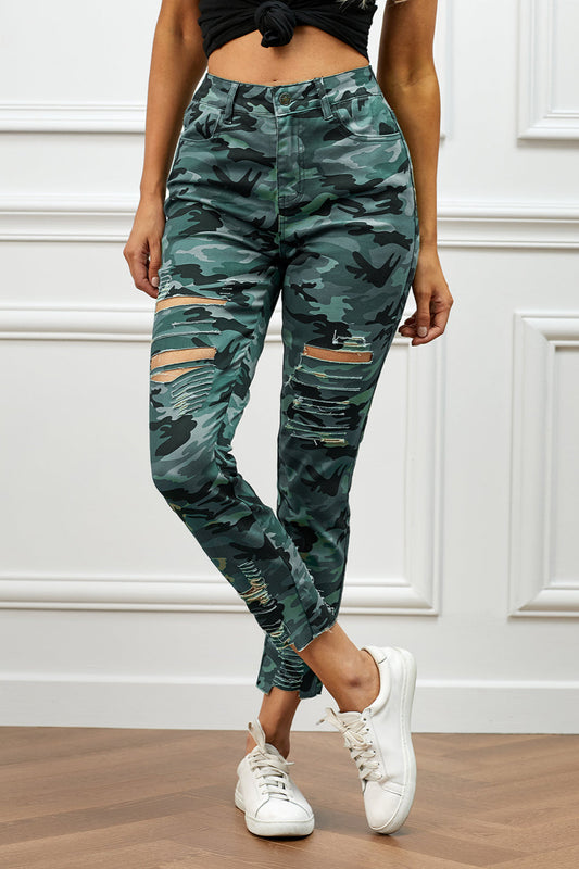 Distressed Camouflage Jeans