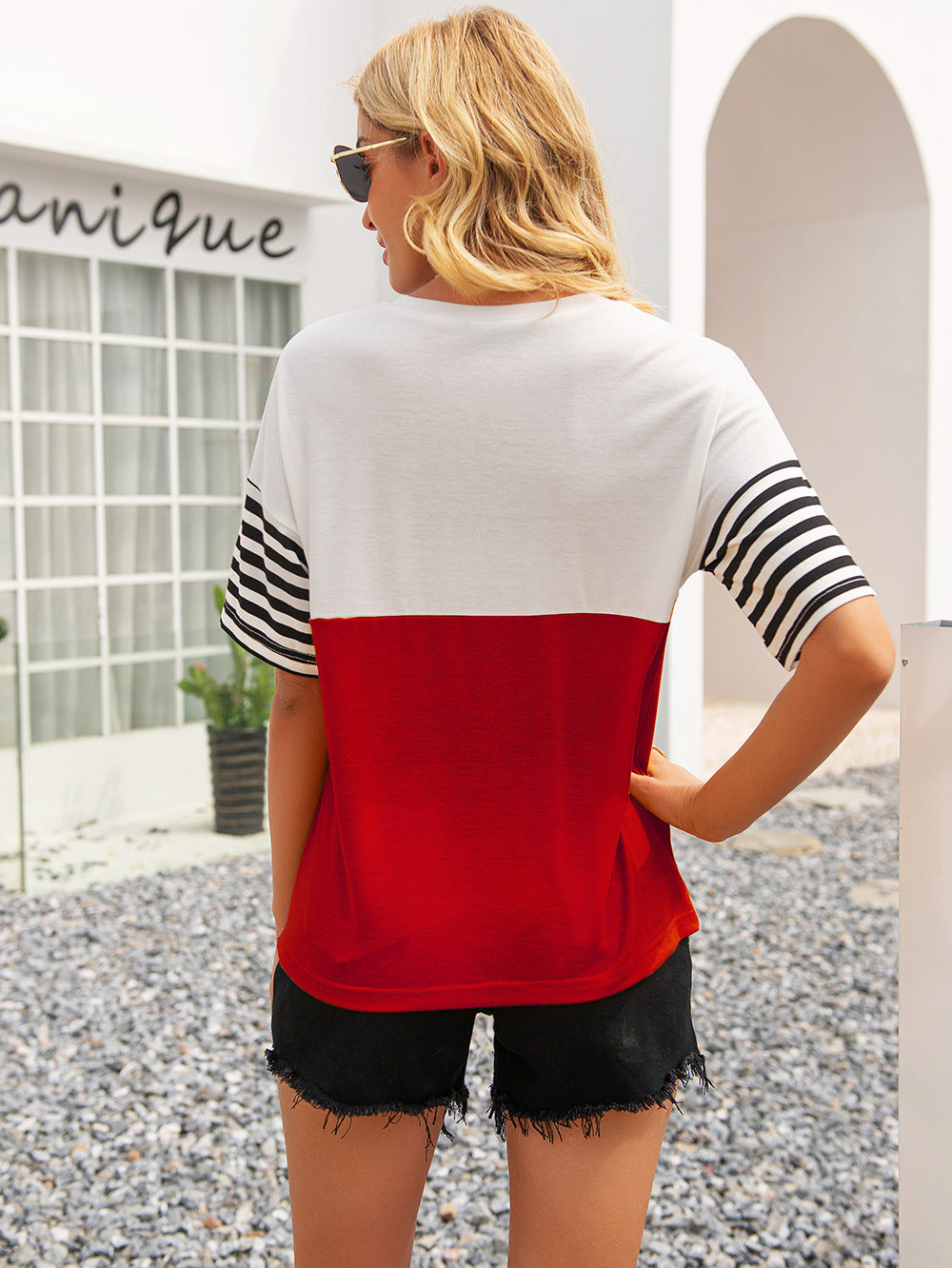 Striped Color Block Round Neck Tee