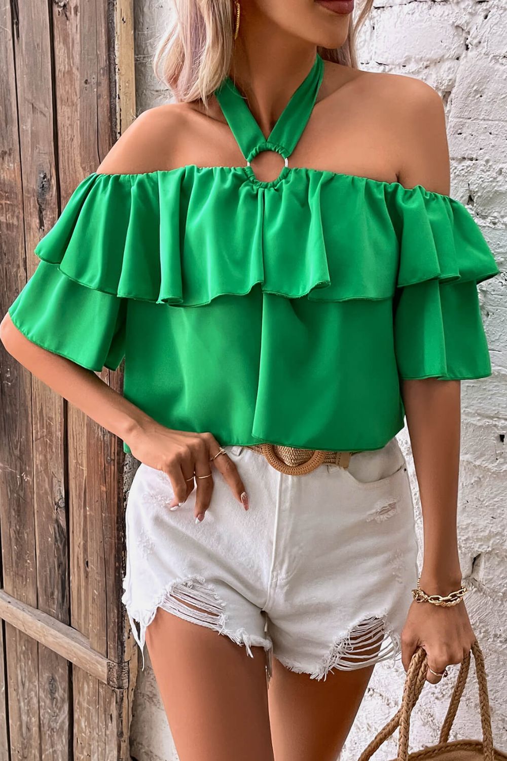 Halter Neck Ruffled Layered Blouse