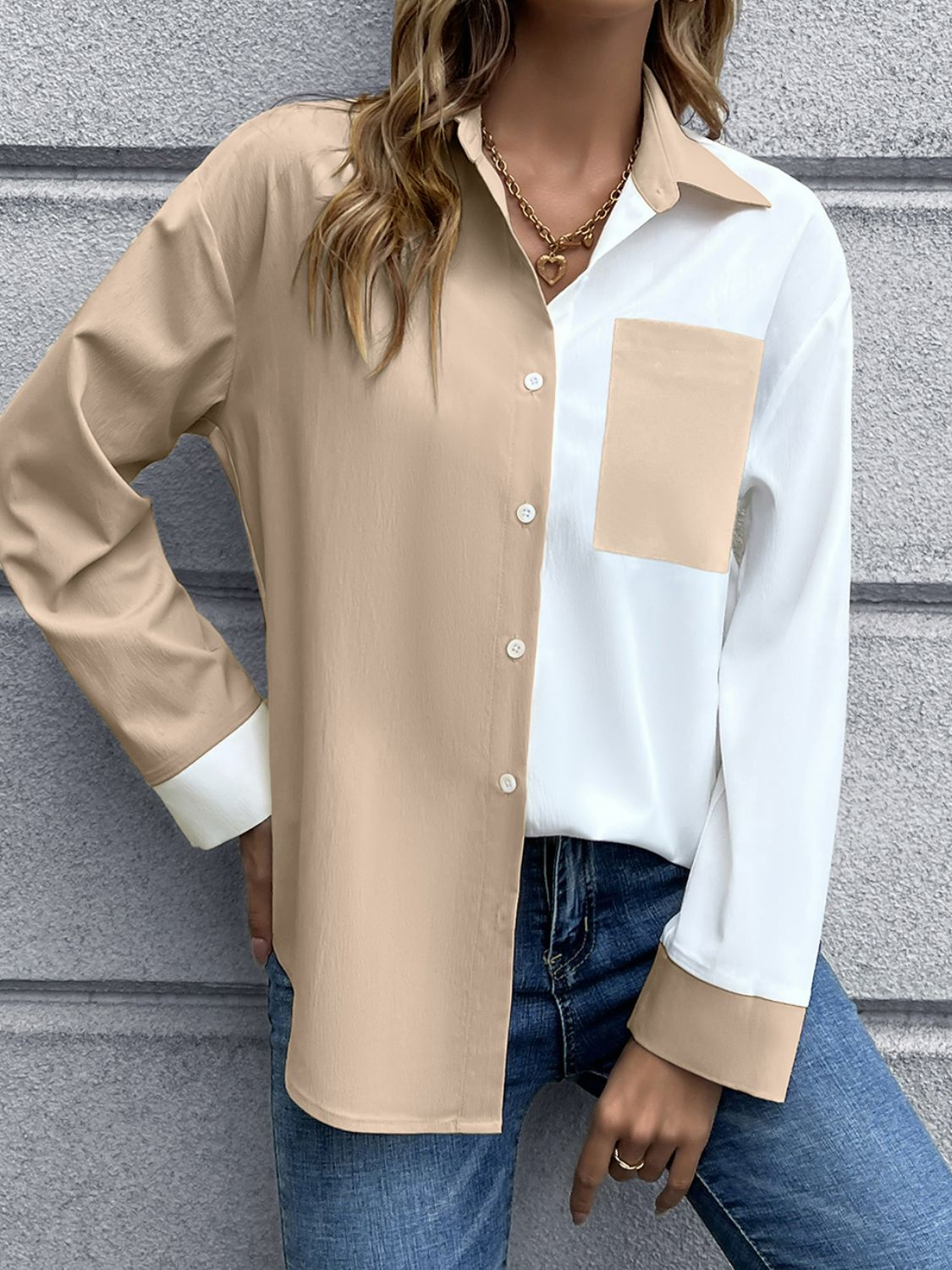 Color Block Button Down Shirt