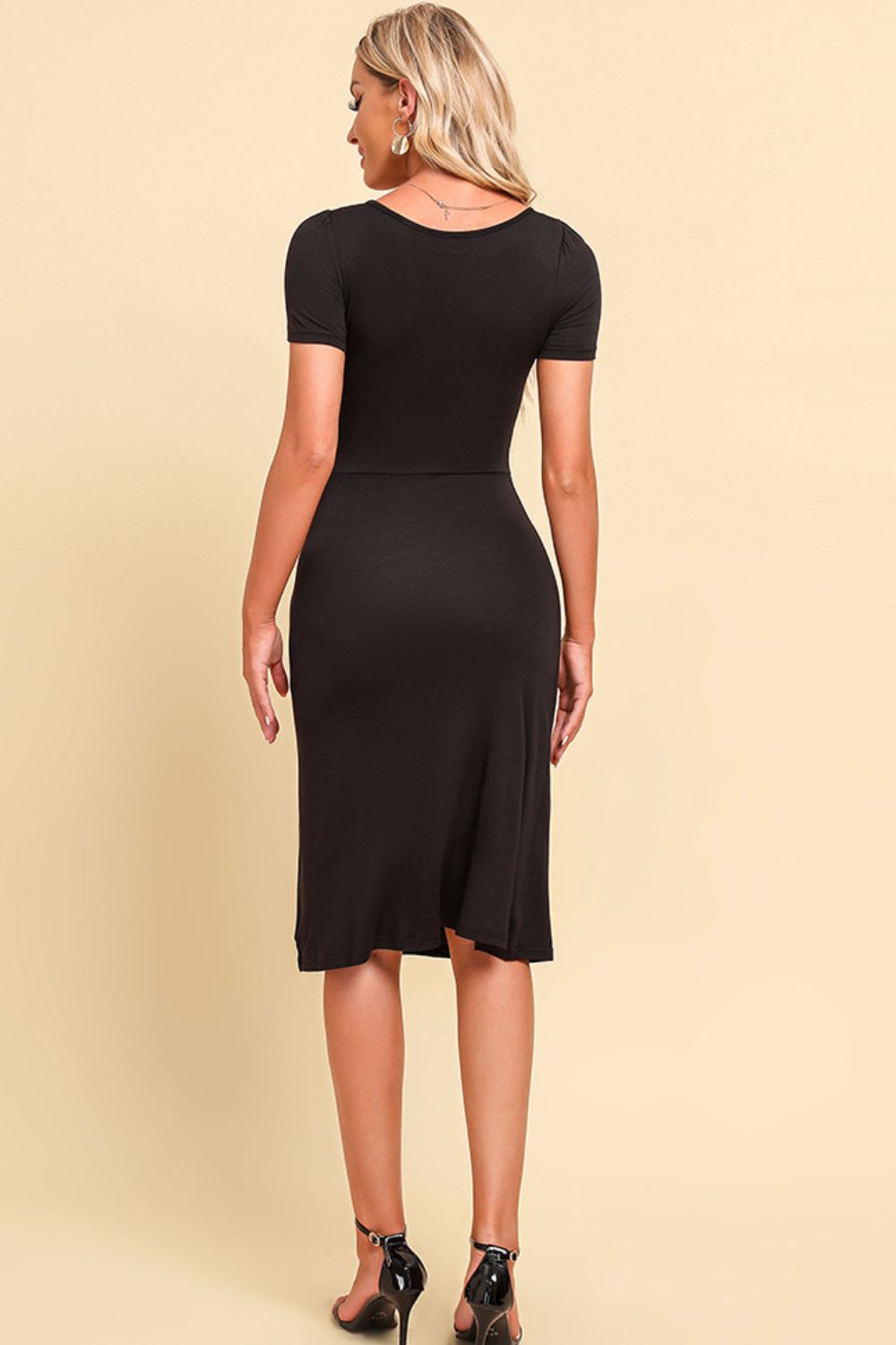 Ruched Sweetheart Neck Short Sleeve Slit Dress