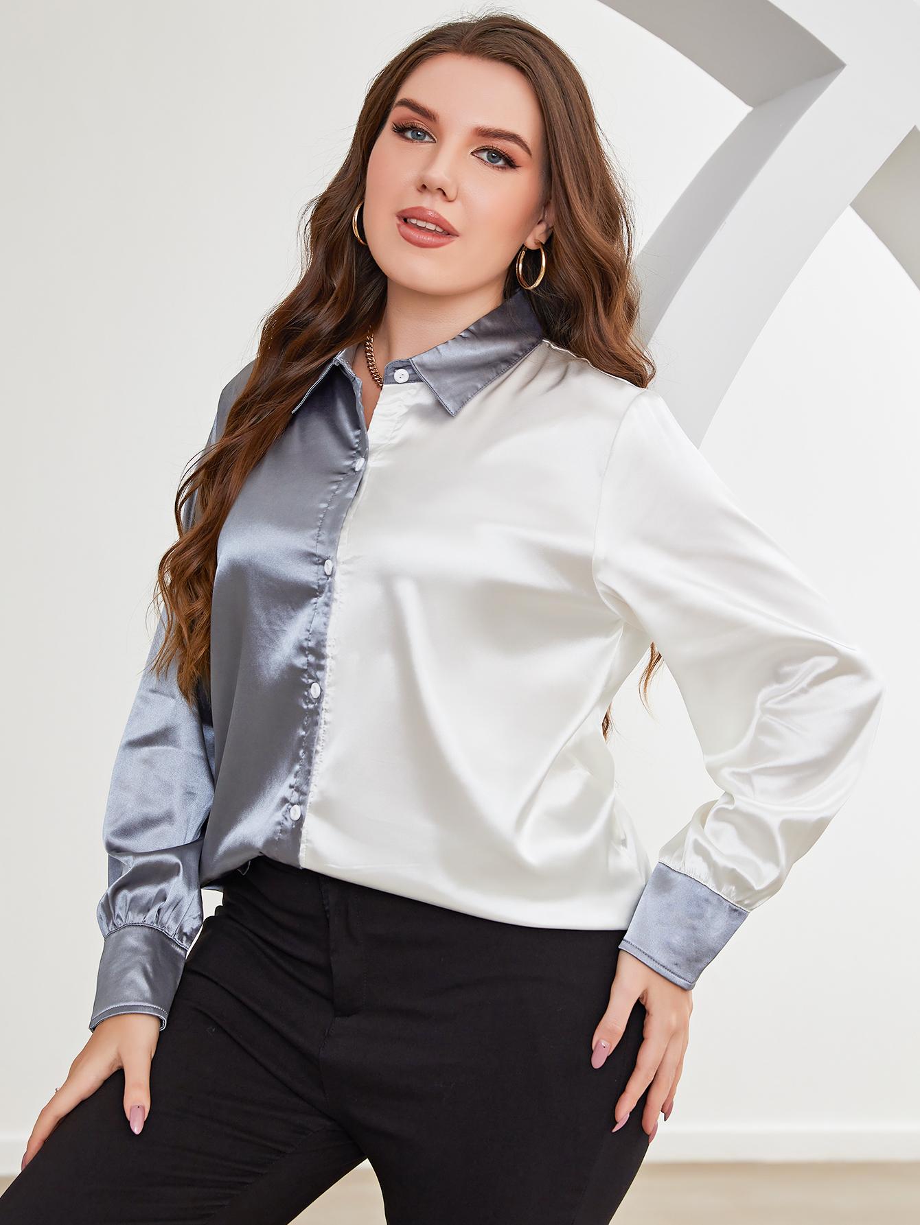 Plus Size Two-Tone Long Sleeve Shirt