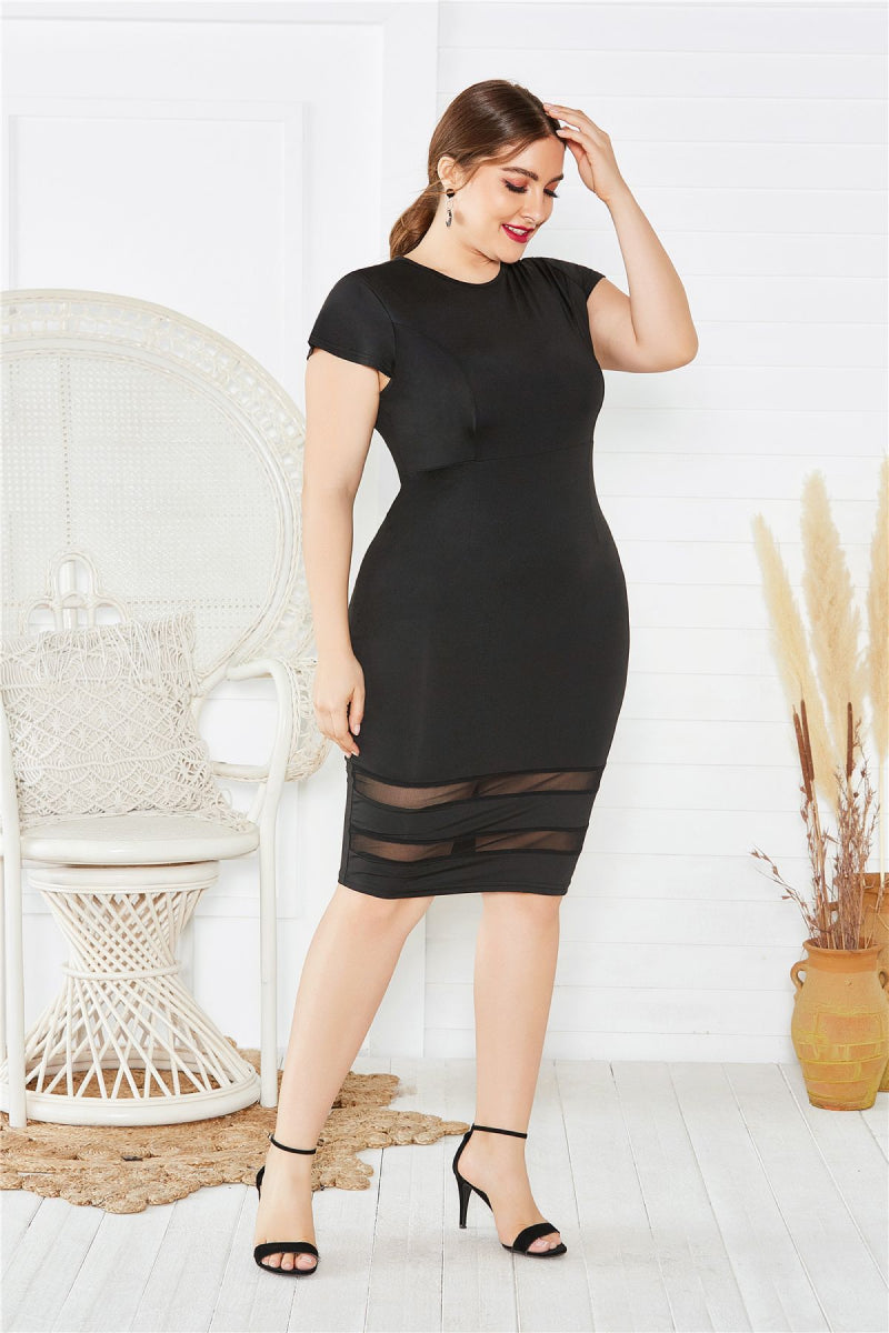 Plus Size Mesh Detail Midi Dress